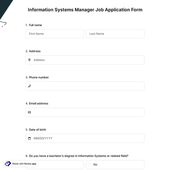 Information Systems Manager Job Application Form