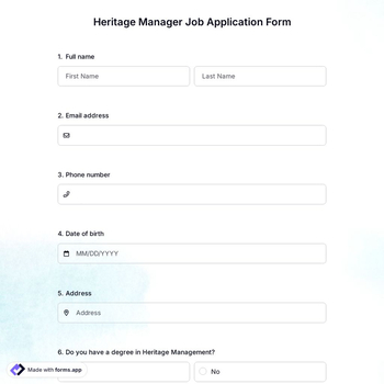 Heritage Manager Job Application Form