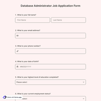 Database Administrator Job Application Form