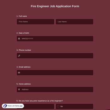 Fire Engineer Job Application Form