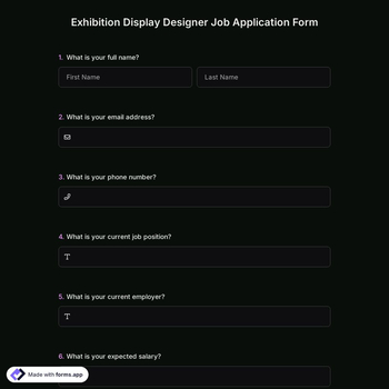 Exhibition Display Designer Job Application Form