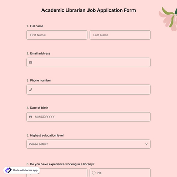 Academic Librarian Job Application Form