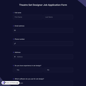 Theatre Set Designer Job Application Form