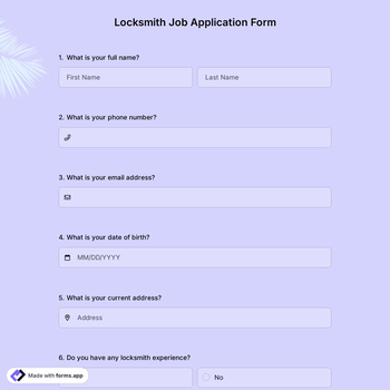 Locksmith Job Application Form