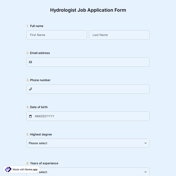 Hydrologist Job Application Form