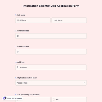 Information Scientist Job Application Form