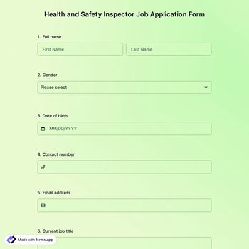 Health And Safety Inspector Job Application Form