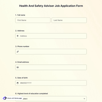 Health And Safety Adviser Job Application Form