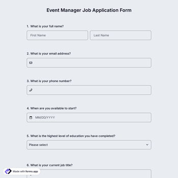 Event Manager Job Application Form