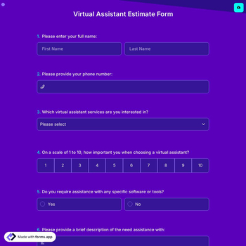 Virtual Assistant Estimate Form