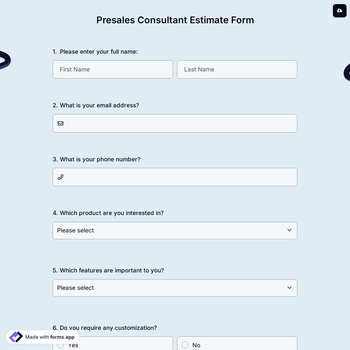 Presales Consultant Estimate Form