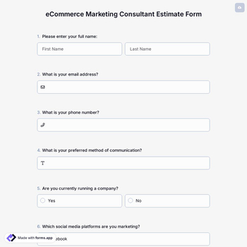 eCommerce Marketing Consultant Estimate Form