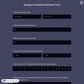 Devops Consultant Estimate Form