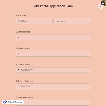 Villa Rental Application Form