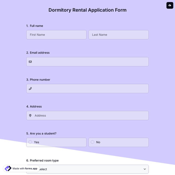 Dormitory Rental Application Form