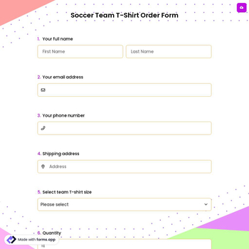 Soccer Team T-Shirt Order Form