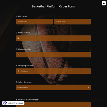 Basketball Uniform Order Form