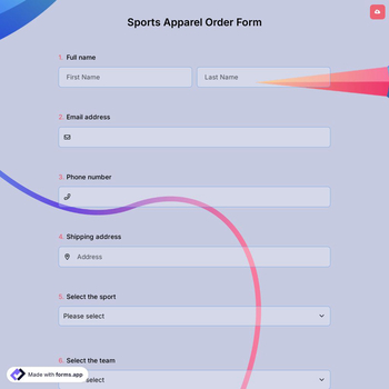 Sports Apparel Order Form