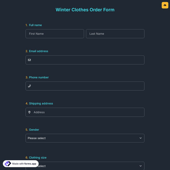 Winter Clothes Order Form