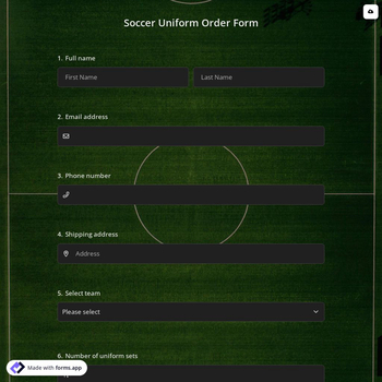 Soccer Uniform Order Form