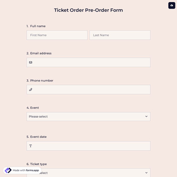 Ticket Order Pre-Order Form
