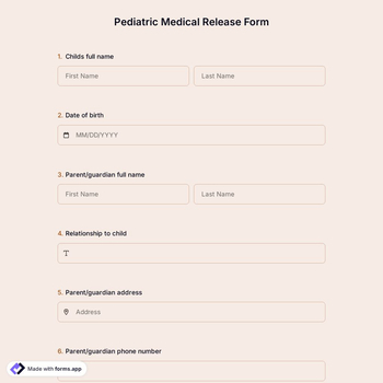 Pediatric Medical Release Form