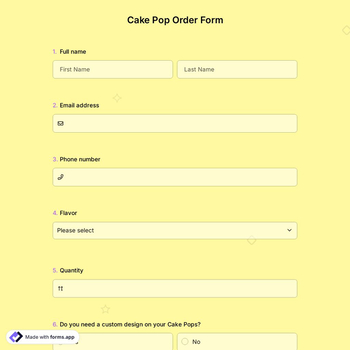 Cake Pop Order Form