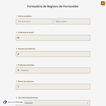 Formulário de Registro de Fornecedor