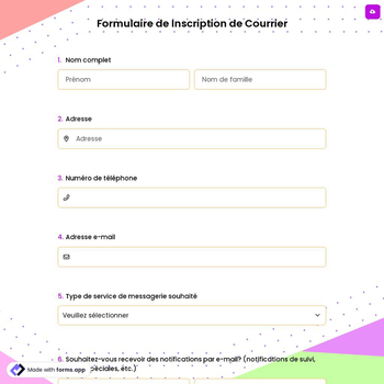 Formulaire de Inscription de Courrier