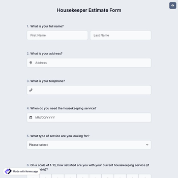 Housekeeper Estimate Form
