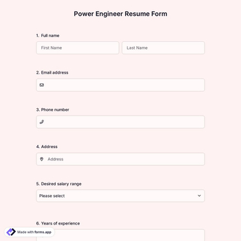 Power Engineer Resume Form