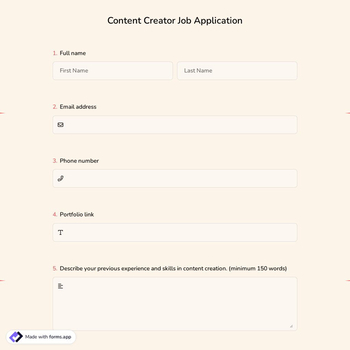 Content Creator Job Application Form