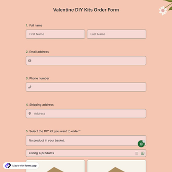 Valentine DIY Kits Order Form