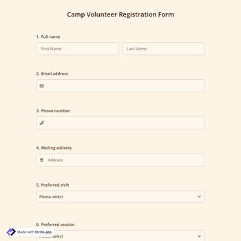 Camp Volunteer Registration Form