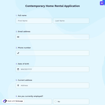 Contemporary Home Rental Application Form