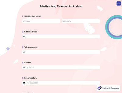 Arbeitsantrag für Arbeit im Ausland