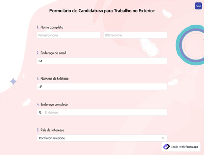 Formulário de Candidatura para Trabalho no Exterior