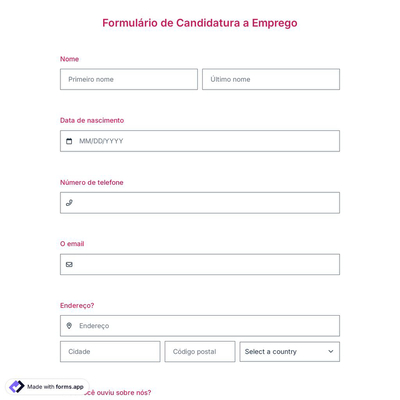 Modelo de Formulário de Candidatura a Emprego