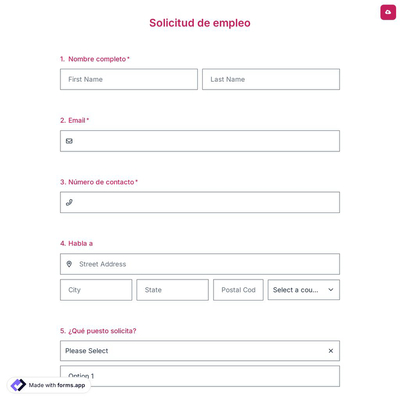 Plantilla de Formulario de Solicitud de Empleo