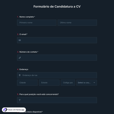 Modelo de Formulário de Candidatura a CV