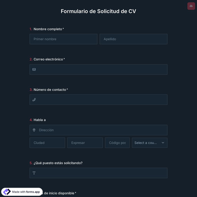 Plantilla de Formulario de Solicitud de CV
