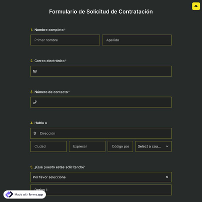 Plantilla de Formulario de Solicitud de Contratación