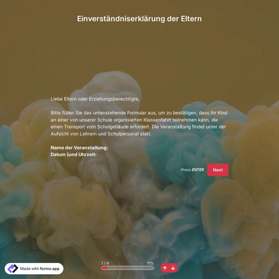 Vorlage für die Einverständniserklärung der Eltern