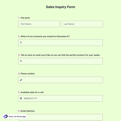 Sales Inquiry Form Template