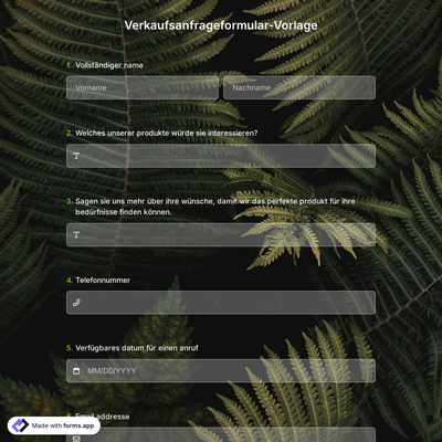 Verkaufsanfrageformular-Vorlage