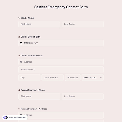 Student Emergency Contact Form Template