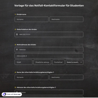 Vorlage für das Notfall-Kontaktformular für Studenten