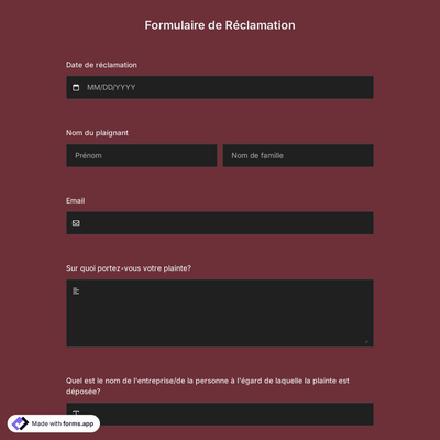 Modèle de Formulaire de Plainte