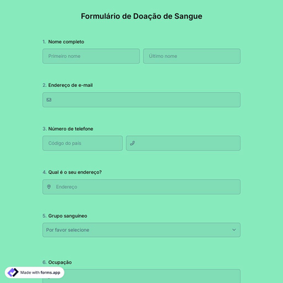 Modelo de Formulário de Doação de Sangue