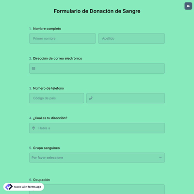 Plantilla de Formulario de Donación de Sangre